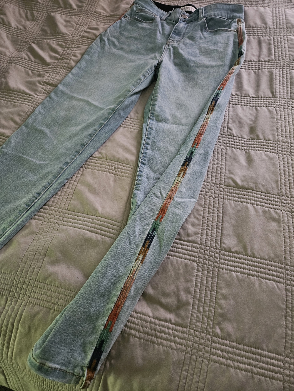 Knox Rose Light Blue Skinny Jeans with Multicolor Side Stripe